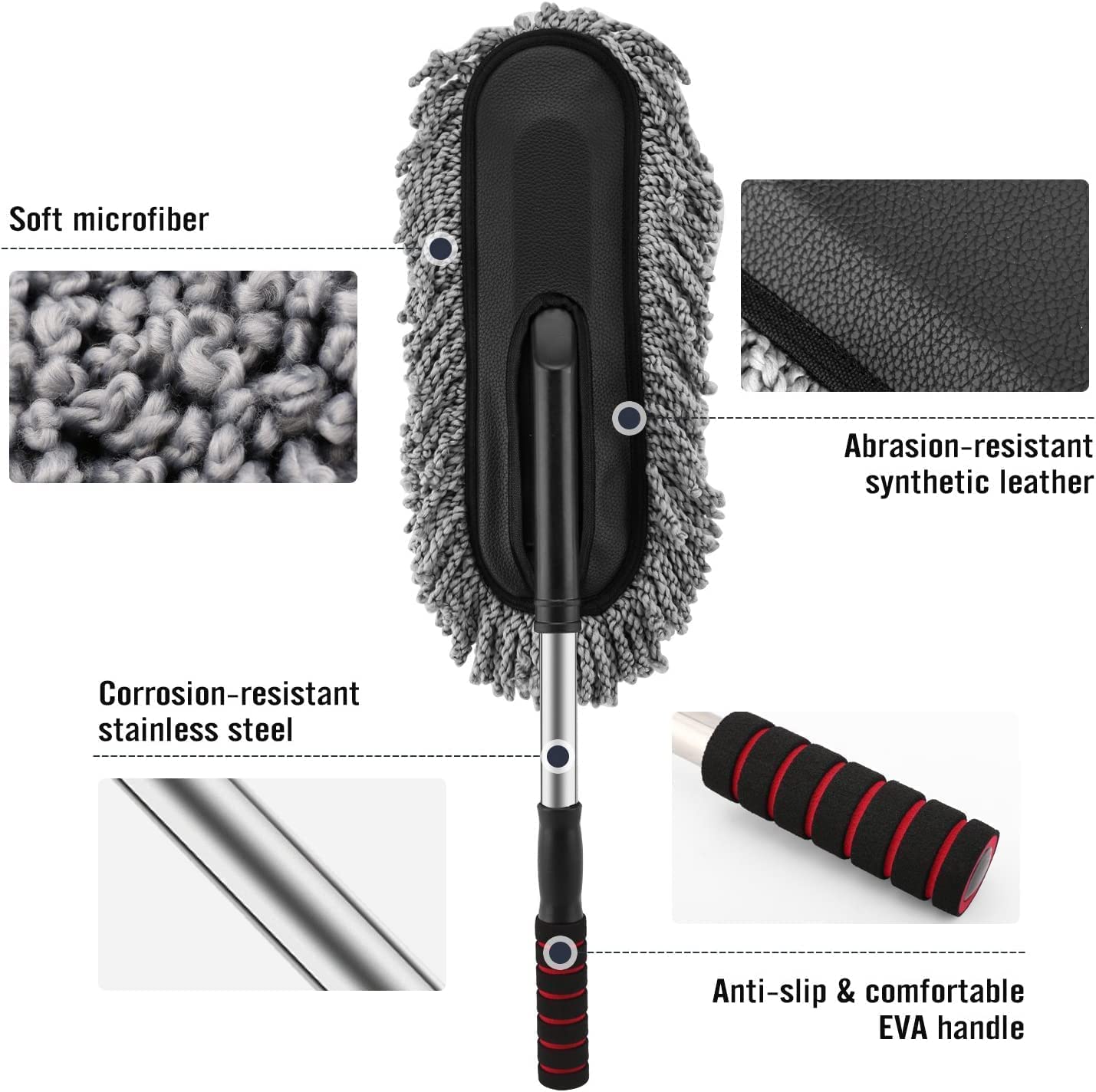 Extendable Long Handle Microfiber Car Duster – Scratch-Free Exterior Cleaning Brush for Cars, SUVs, and Trucks – Premium Dust Removal Tool for Vehicle Detailing