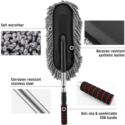 Extendable Long Handle Microfiber Car Duster – Scratch-Free Exterior Cleaning Brush for Cars, SUVs, and Trucks – Premium Dust Removal Tool for Vehicle Detailing