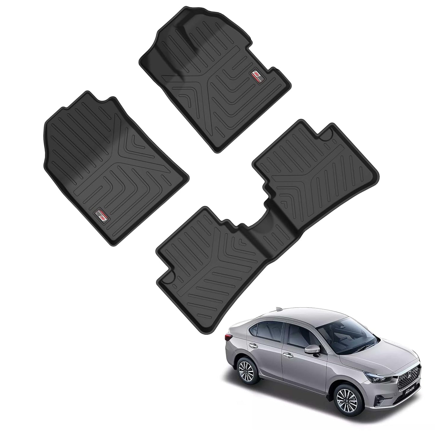 GFX Car Floor Mats for Honda Amaze (Dec 2024 Onwards) | Waterproof | Anti-Slip | All-Weather | Stylish Protection | Sleek Black