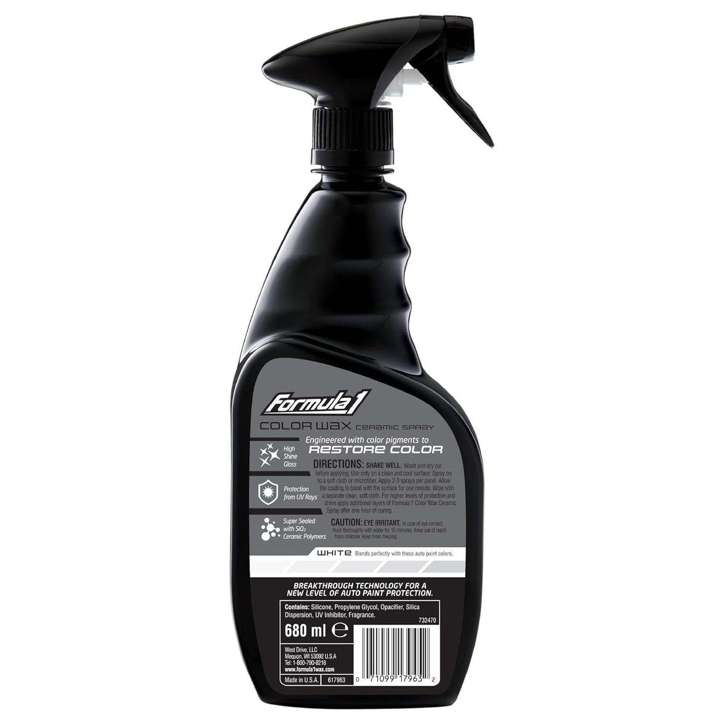 Formula 1 Ceramic Color Spray Wax for White Cars – 680 ml | Restores Brightness & Ceramic Protection