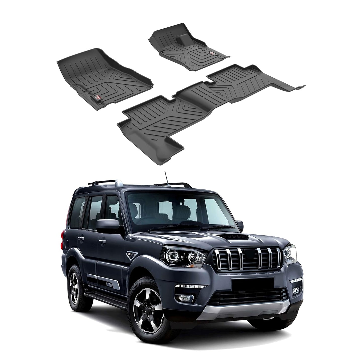 GFX Car Floor Mats for Scorpio Classic (2022 Onwards) Manual | Waterproof | Anti-Slip | All-Weather | Stylish Protection | Sleek Black