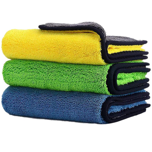 NH ONE Heavy Microfiber Cloth (800 GSM) For Car Cleaning And Detailing, Double Sided, Extra Thick Plush Microfiber Towel Lint-Free | Pack Of 3 | Color: Mix | Multi Color