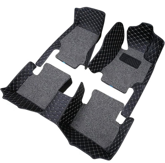 Faux Leather, Nylon 7D Car Floor Mats Compatible with Mahindra XUV 3XO 2024 Onwards, (Black with beige stitch)