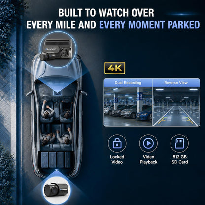 Blaupunkt BPM 220 Smartchoice Dual Channel Dash Cam | 4K Front + 1080P Rear | WiFi App Control | 24-Hr Parking Monitor