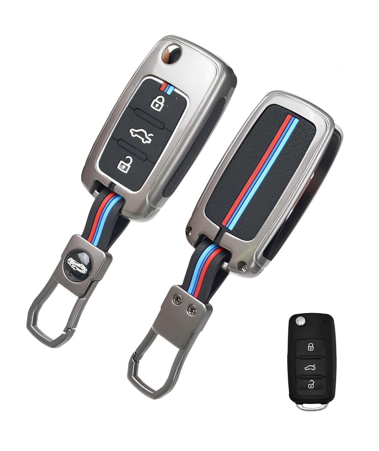 Metal Key Cover for Skoda and Volkswagen - Polo | Vento | Jetta | Ameo | Passat and Skoda Rapid | Laura | Superb | Octavia Fabia | Yeti 3 Button Flip Key