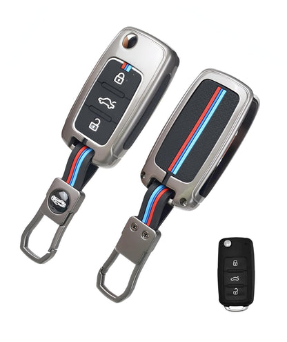 Metal Key Cover for Skoda and Volkswagen - Polo | Vento | Jetta | Ameo | Passat and Skoda Rapid | Laura | Superb | Octavia Fabia | Yeti 3 Button Flip Key