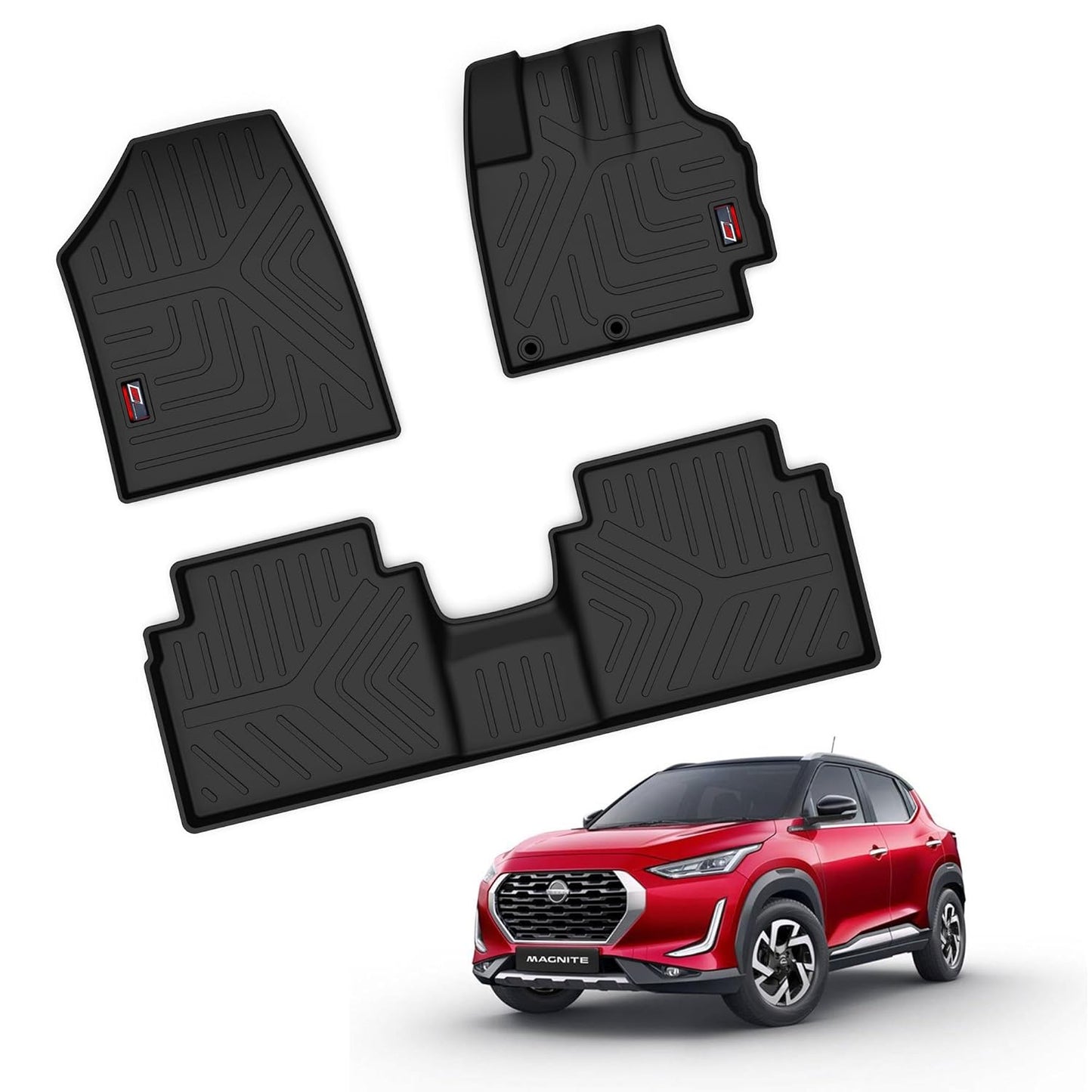 GFX Car Floor Mats for Nissan Magnite (2021 Onwards) | Waterproof | Anti-Slip | All-Weather | Stylish Protection | Sleek Black