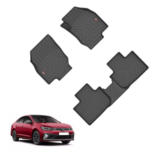 GFX Car Floor Mats for Slavia / Virtus (2022 Onwards) Automatic & Manual | Waterproof | Anti-Slip | All-Weather | Stylish Protection | Sleek Black