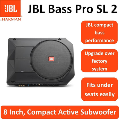 JBL BassPro SL2 Active Underseat Car Subwoofer with Built-in Amplifier | 8" Powered Subwoofer | 125W RMS