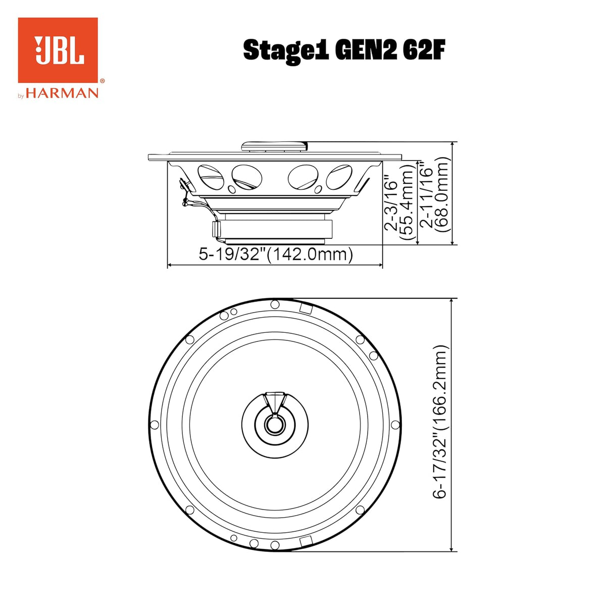 JBL Stage1 GEN2 62F 6.5-Inch Coaxial Car Speakers – 50W RMS, 400W Max (Pair)