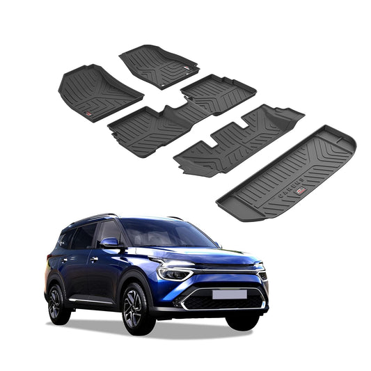 GFX Car Floor Mats for KIA Carens (2022 Onwards) | Ultimate Durable, Easy-Clean, Stylish Protection | With Trunk | Sleek Black
