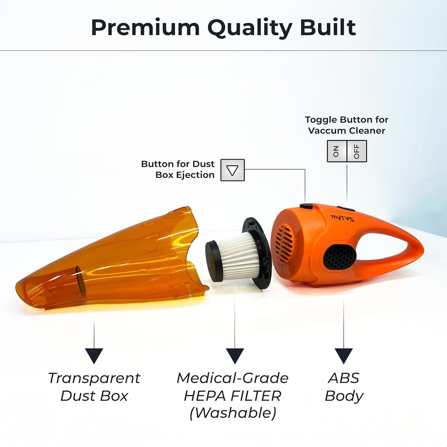 myTVS High-Power Car Vacuum Cleaner | 100W Powerful Suction | 12V DC Portable Handheld Vacuum | Wet & Dry Cleaning | Washable HEPA Filter | Multiple Accessories for Deep Cleaning