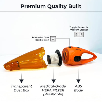 myTVS High-Power Car Vacuum Cleaner | 100W Powerful Suction | 12V DC Portable Handheld Vacuum | Wet & Dry Cleaning | Washable HEPA Filter | Multiple Accessories for Deep Cleaning