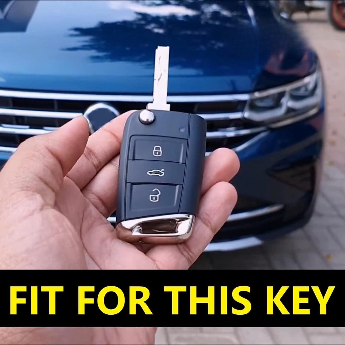 Metal Key Cover Compatible for Skoda & Volkswagen Cars Kylaq | Slavia | Kushaq | Octavia | Virtus | Taigun | Tiguan | T Roc 3 Button Flip Key