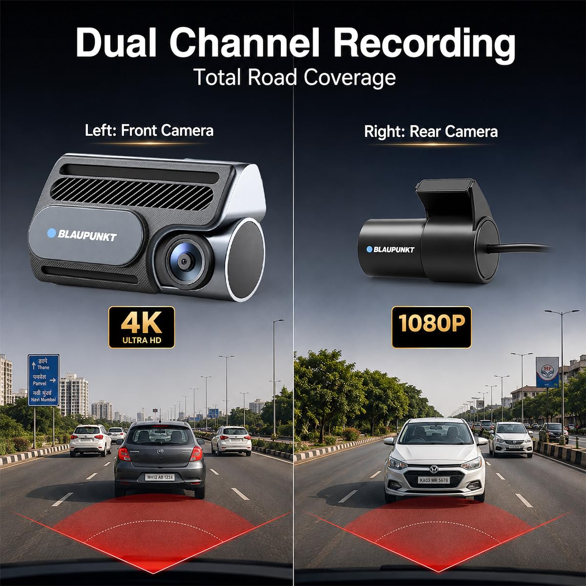 Blaupunkt BPM 220 Smartchoice Dual Channel Dash Cam | 4K Front + 1080P Rear | WiFi App Control | 24-Hr Parking Monitor