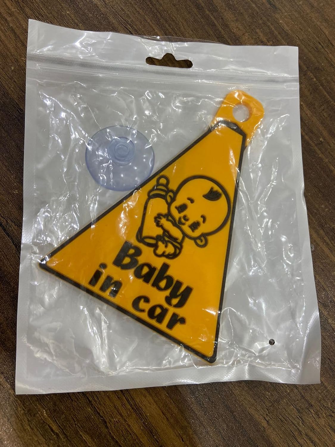 Baby in Car Warning Sign, Triangle Safety Sticker, 13 x 9 cm, Yellow and Black, with Suction Cup