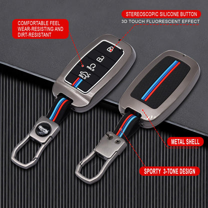 Premium Key Cover Case for Kia Sonet, Seltos 2020, Carens, 4-Button Smart Key, Metal Shell with Silicone Protection