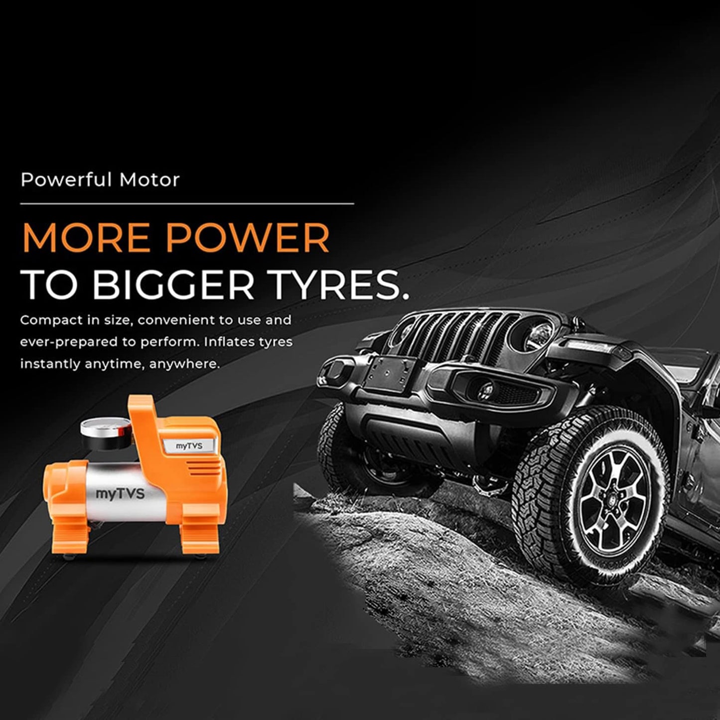 myTVS Car Tyre Inflator | 100 Psi, 12V DC | Air Pump for Car tyre | Portable Tyre Inflator for Cars with LED Torch