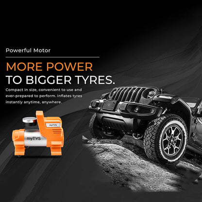myTVS Car Tyre Inflator | 100 Psi, 12V DC | Air Pump for Car tyre | Portable Tyre Inflator for Cars with LED Torch