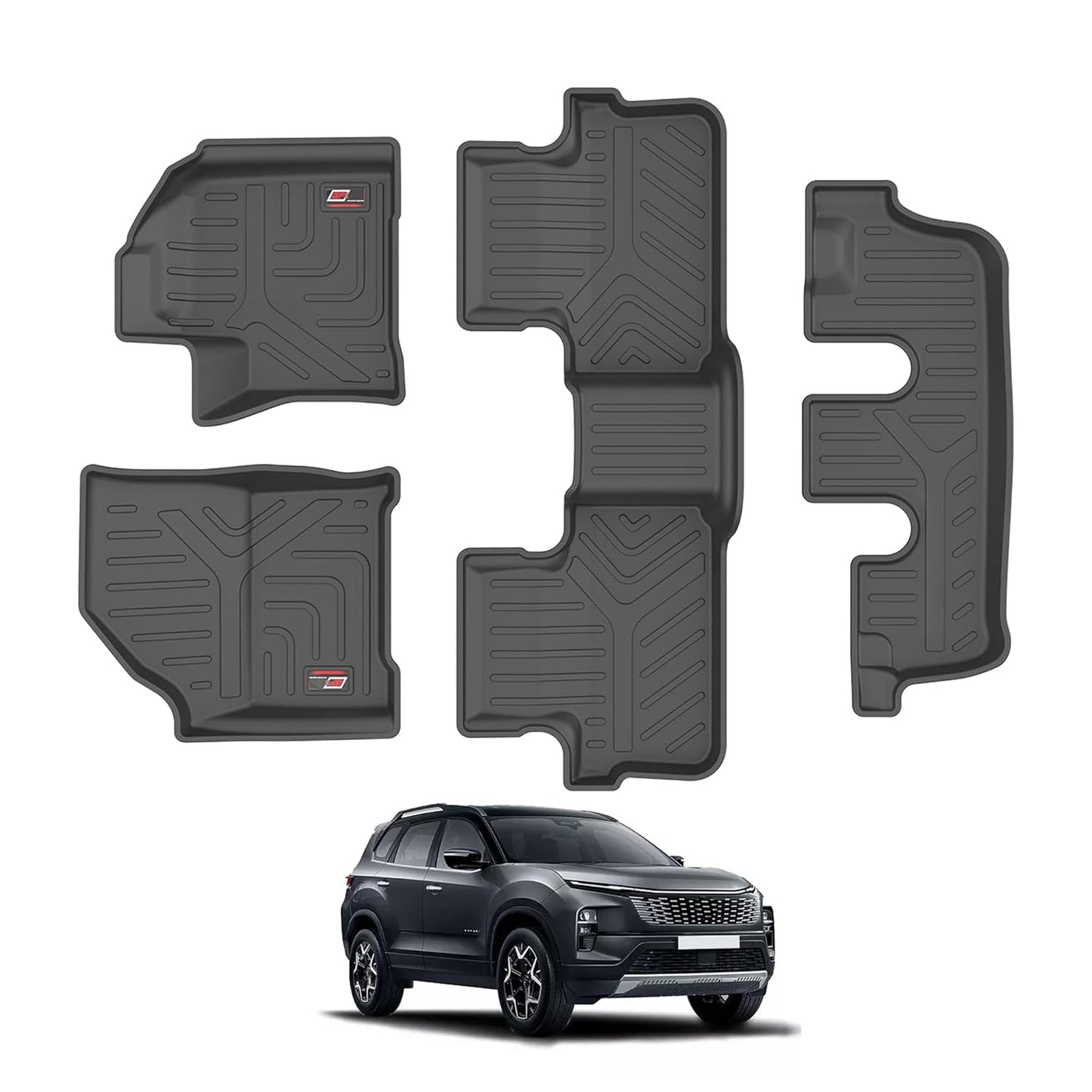 GFX Car Floor Mats for Safari (2023 Onwards) Captain Seat 6 Seater Automatic | Waterproof | Anti-Slip | All-Weather | Stylish Protection | Sleek Black