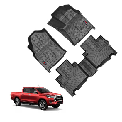 GFX Car Floor Mats for Toyota Hilux (2022 Onwards) | Waterproof | Anti-Slip | All-Weather | Stylish Protection | Sleek Black