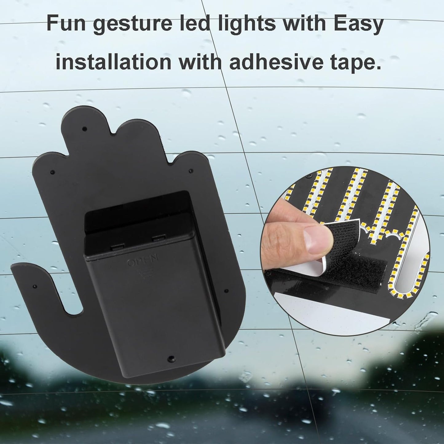 LED 3 in 1 Finger Hand Gesture with Wireless Remote Control, Light-Up Palm Design, for All Cars, Vans & Trucks