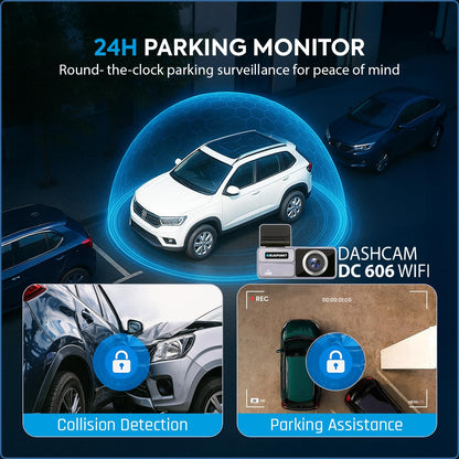 Blaupunkt DC 606 WiFi Dashcam for Car – Full HD 1080p, Wide-Angle, G-Sensor, Loop Recording, Parking Monitor, App Support – SD Card Not Included