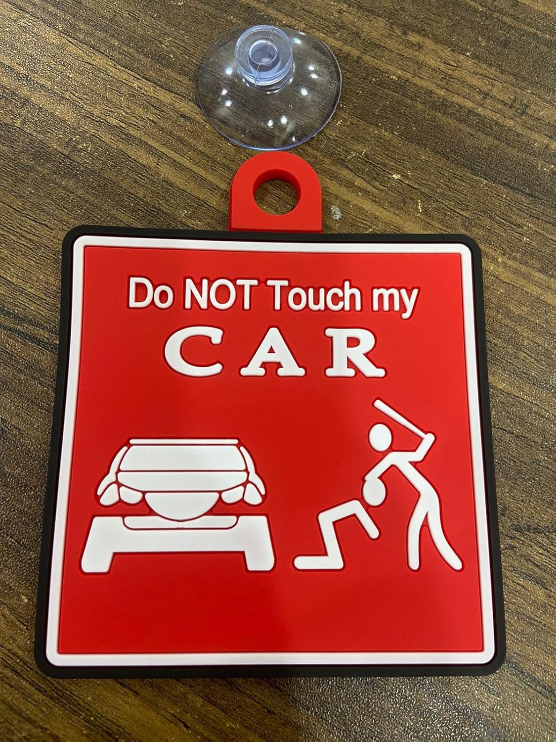 Do Not Touch My Car Warning Sign with Suction Cup, Red and White, 10 x 9 cm, Silicon Material (Easy to Apply and Remove)