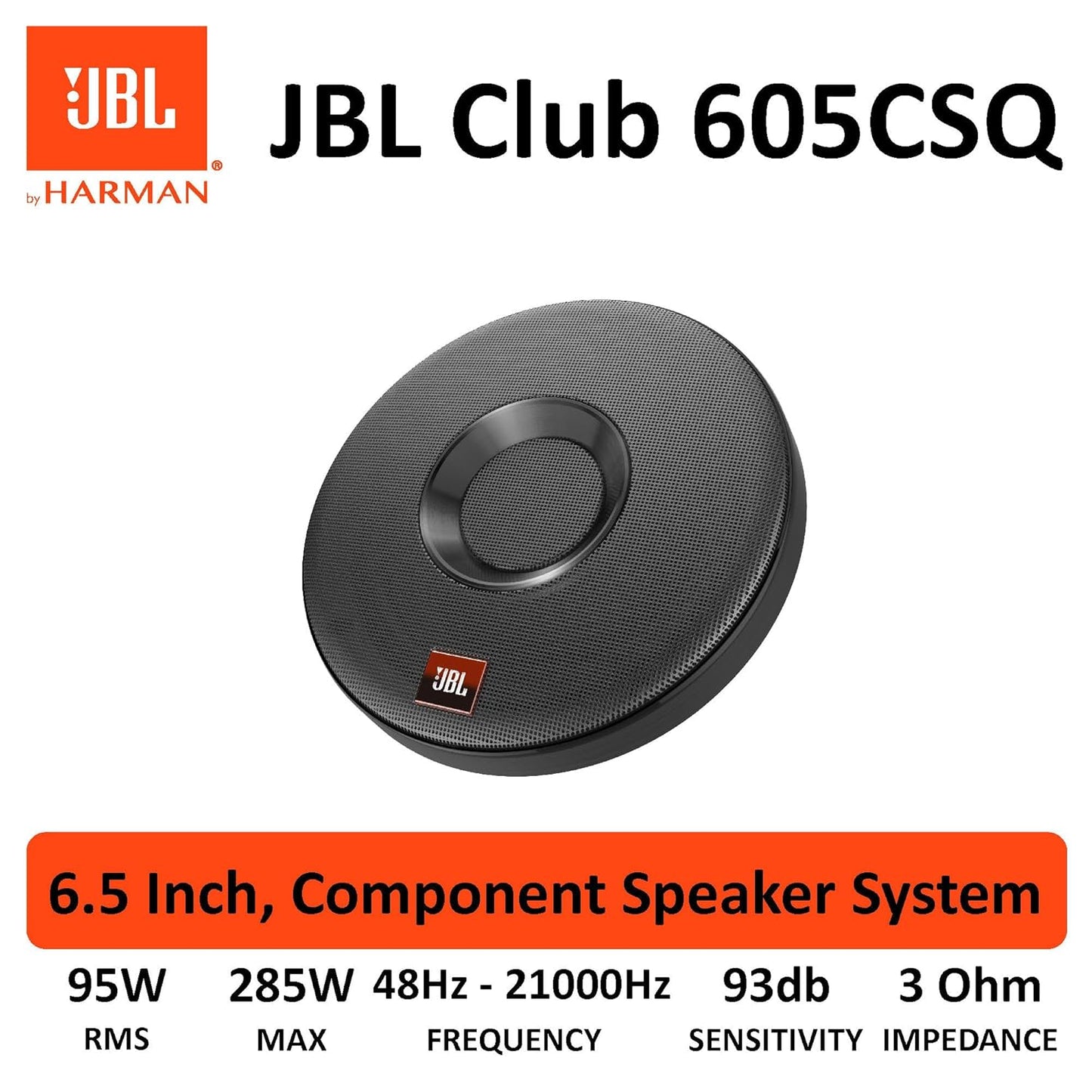 JBL Club 605CSQ 2-Way Car Component Speaker System | 285W Peak | 95W RMS | Carbon Fiber Woofer | Silk Dome Tweeter