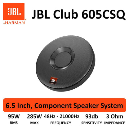 JBL Club 605CSQ 2-Way Car Component Speaker System | 285W Peak | 95W RMS | Carbon Fiber Woofer | Silk Dome Tweeter