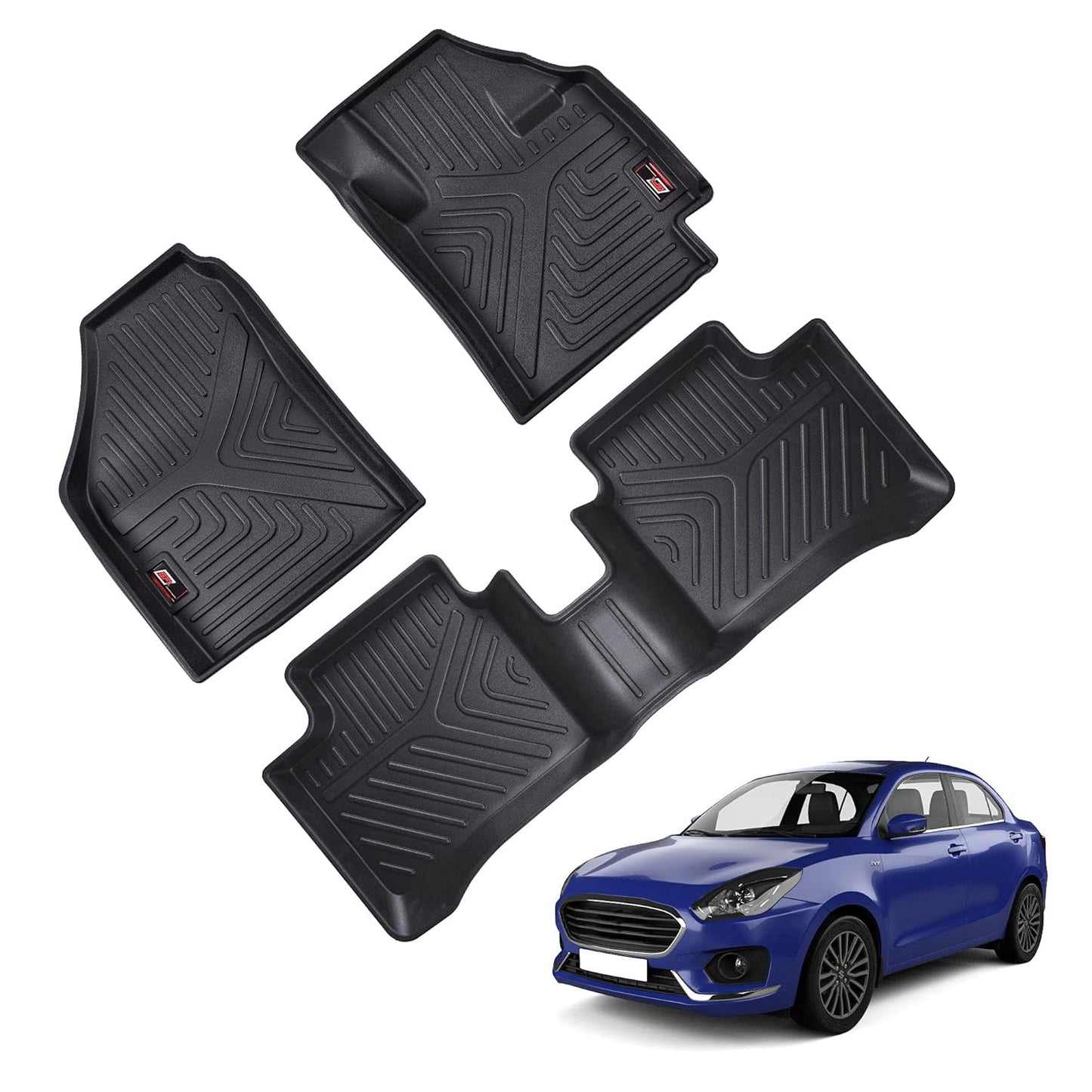 GFX Car Floor Mats for Swift Dzire (2017–2021) | Waterproof | Anti-Slip | All-Weather | Stylish Protection | Sleek Black