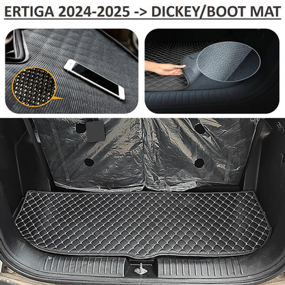 Premium 7D Car Mat Full Set for Ertiga (2024-25) with Boot Mat || Luxury Double-Stich 7D Car Floor Mat for Car Complete Set || 100% Waterproof and Washable || Black
