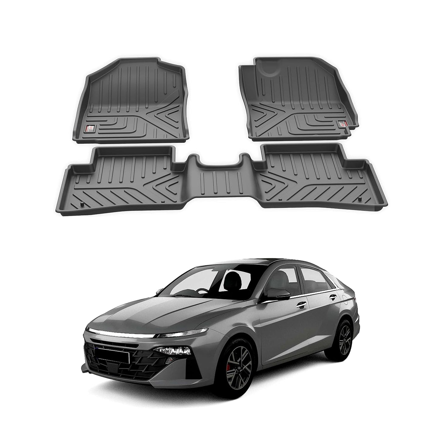GFX Car Floor Mats for Hyundai Verna (2023 Onwards) | Waterproof | Anti-Slip | All-Weather | Stylish Protection | Sleek Black