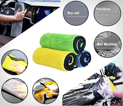 NH ONE Heavy Microfiber Cloth (800 GSM) For Car Cleaning And Detailing, Double Sided, Extra Thick Plush Microfiber Towel Lint-Free | Pack Of 3 | Color: Mix | Multi Color