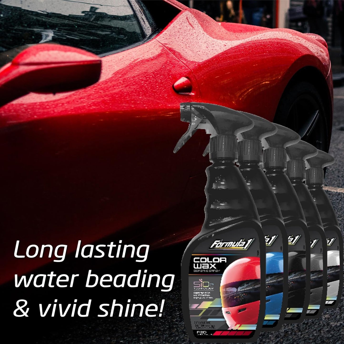 Formula 1 Ceramic Color Spray Wax for Red Cars – 680 ml | Enhances Red Paint Shine & Protection