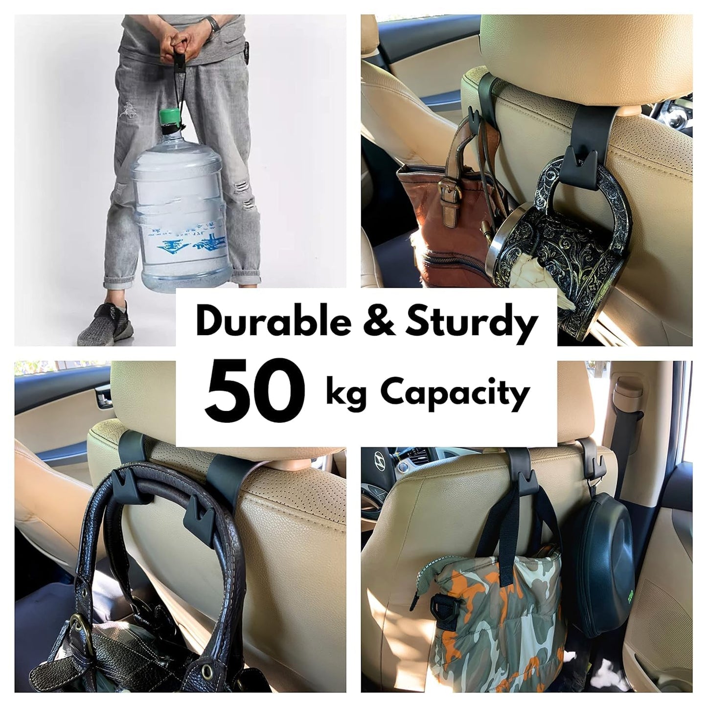 Car Backseat Headrest Hook, 4 Pcs Plastic Hanging Storage Holder, Car Organiser, Space Saving, Suitable for All Cars, Black