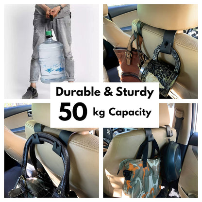 Car Backseat Headrest Hook, 4 Pcs Plastic Hanging Storage Holder, Car Organiser, Space Saving, Suitable for All Cars, Black