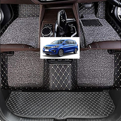 Premium 7D Car Mat Full Set for Ertiga (2024-25) with Boot Mat || Luxury Double-Stich 7D Car Floor Mat for Car Complete Set || 100% Waterproof and Washable || Black