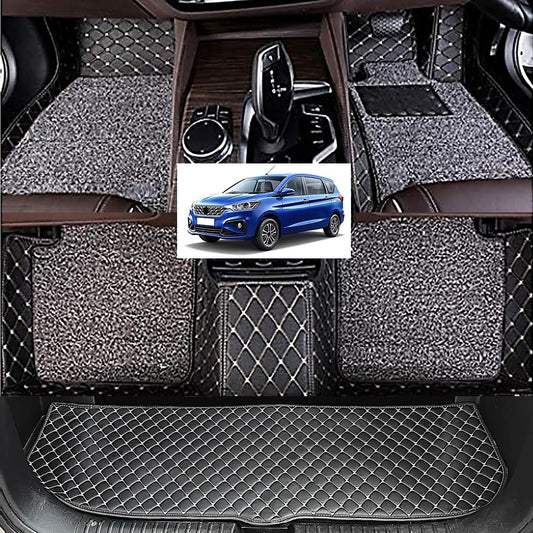 Premium 7D Car Mat Full Set for Ertiga (2024-25) with Boot Mat || Luxury Double-Stich 7D Car Floor Mat for Car Complete Set || 100% Waterproof and Washable || Black