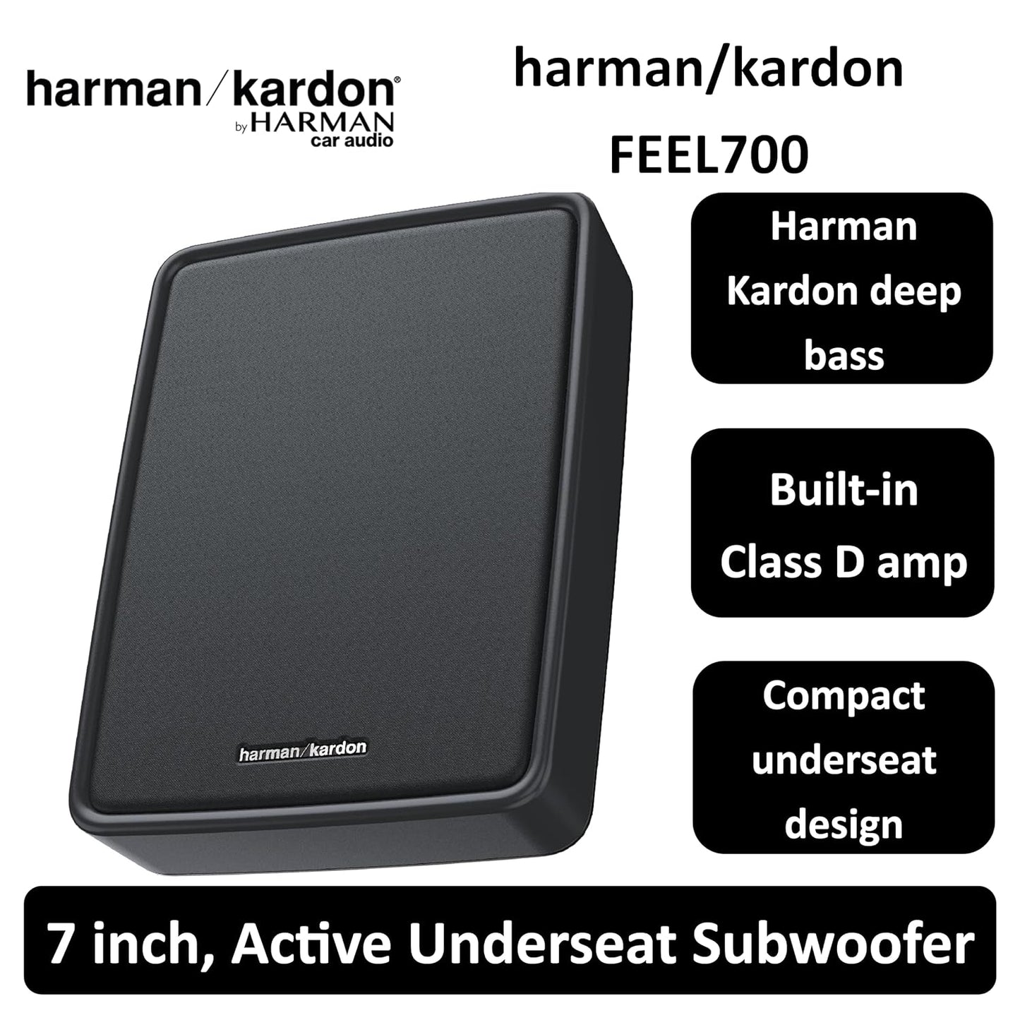 Harman Kardon Feel 700 7-Inch Active Underseat Subwoofer | 125W RMS / 250W Peak | Built-in Class D Amplifier