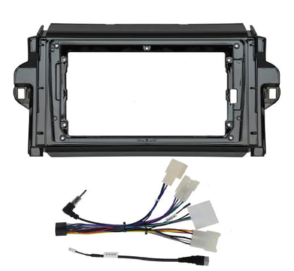 9-inch Android Stereo Frame for Toyota Fortuner Vigo 2015-2019 and Toyota Auris with matching wiring harness.