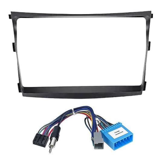 9-inch Android head unit fascia frame for Mahindra XUV 300 featuring a scratch-resistant finish and included power cable connector.