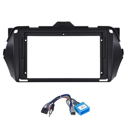 9-inch Android head unit fascia frame for Maruti Ciaz 2016 model featuring a matte scratch-resistant finish and included power cable connector.