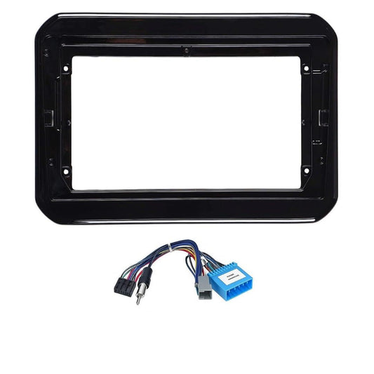 9-inch Android head unit fascia frame for Maruti Ignis featuring a premium scratch-resistant finish and matching power cable connector.