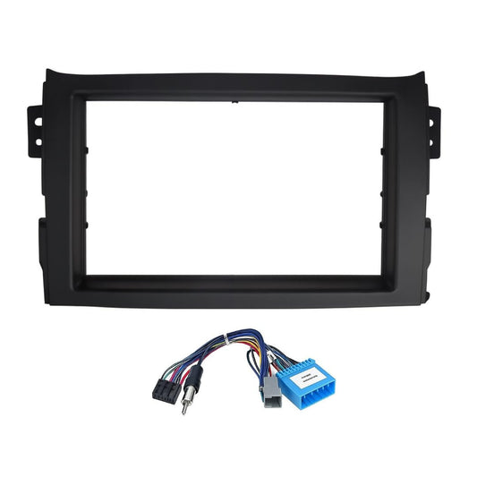 9-inch Android head unit fascia frame for Maruti Ritz featuring a durable scratch-resistant finish and matching power cable connector.