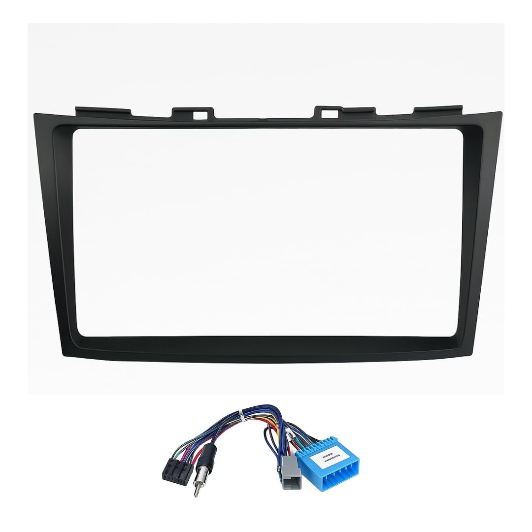 9-inch Android head unit fascia frame for Maruti Swift 2011-2017 models featuring a scratch-resistant finish and matching power cable connector.