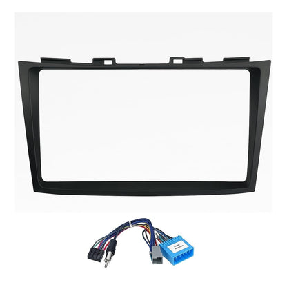 9-inch Android head unit fascia frame for Maruti Swift 2011-2017 models featuring a scratch-resistant finish and matching power cable connector.