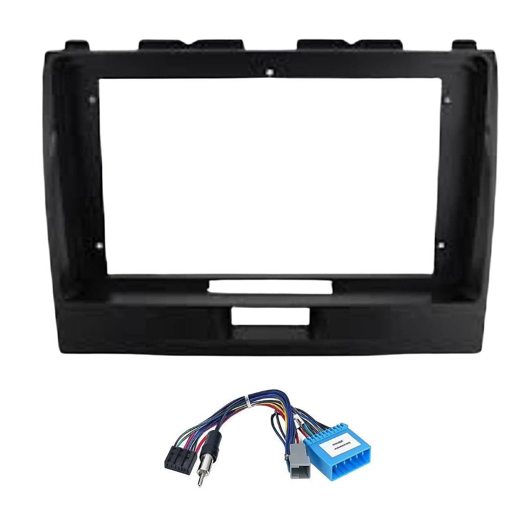 9-inch Android head unit fascia frame for Maruti Wagon R 2010-2018 models featuring a scratch-resistant finish and matching power cable connector.