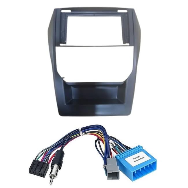 9-inch Android head unit fascia frame for New Mahindra Scorpio featuring a scratch-resistant finish and matching power cable connector.