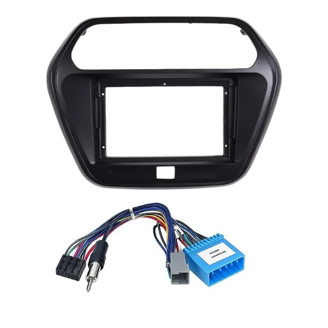 9-inch Android infotainment fascia frame for Mahindra Bolero Neo with scratch-resistant ABS plastic and dedicated power cable connector.